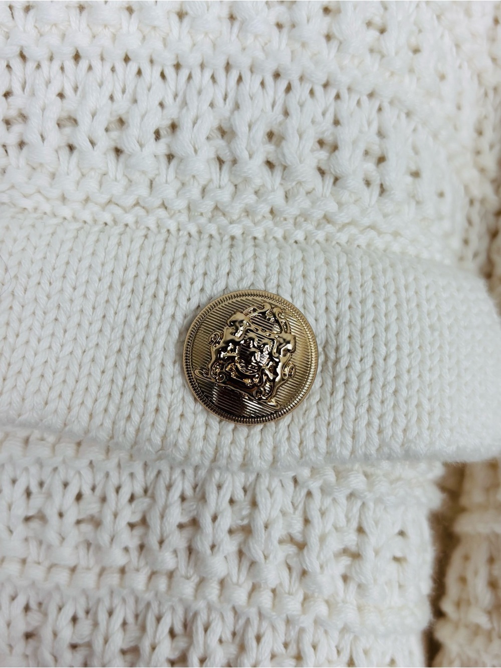 Ann Taylor Cream Ivory textured cardigan lady jacket sweater gold button. XL - Picture 3 of 5